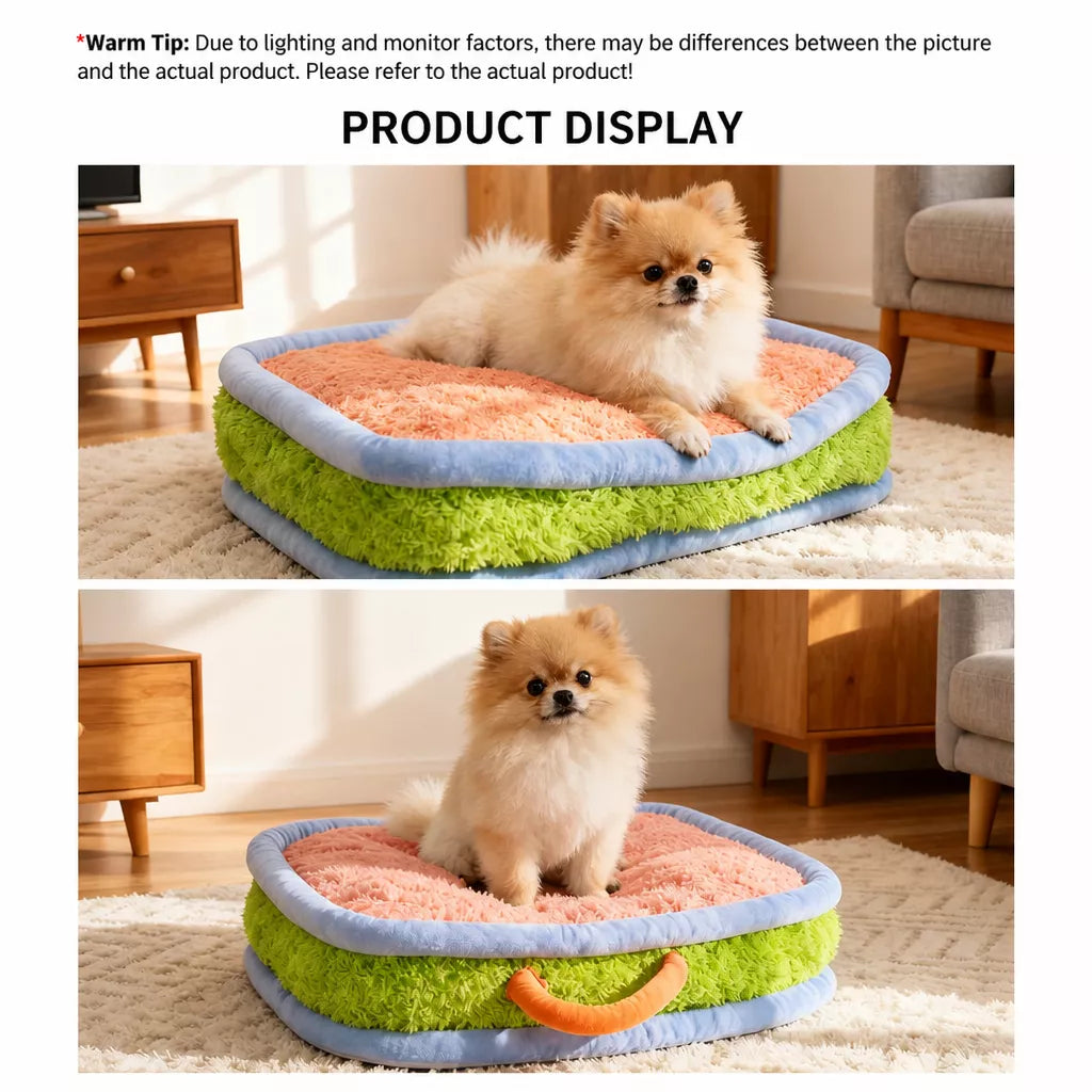 Color-Block Plush Pet Mat — design and construction details
