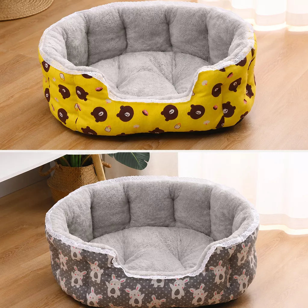 Printed Plush Bolster Pet Bed — design and construction details