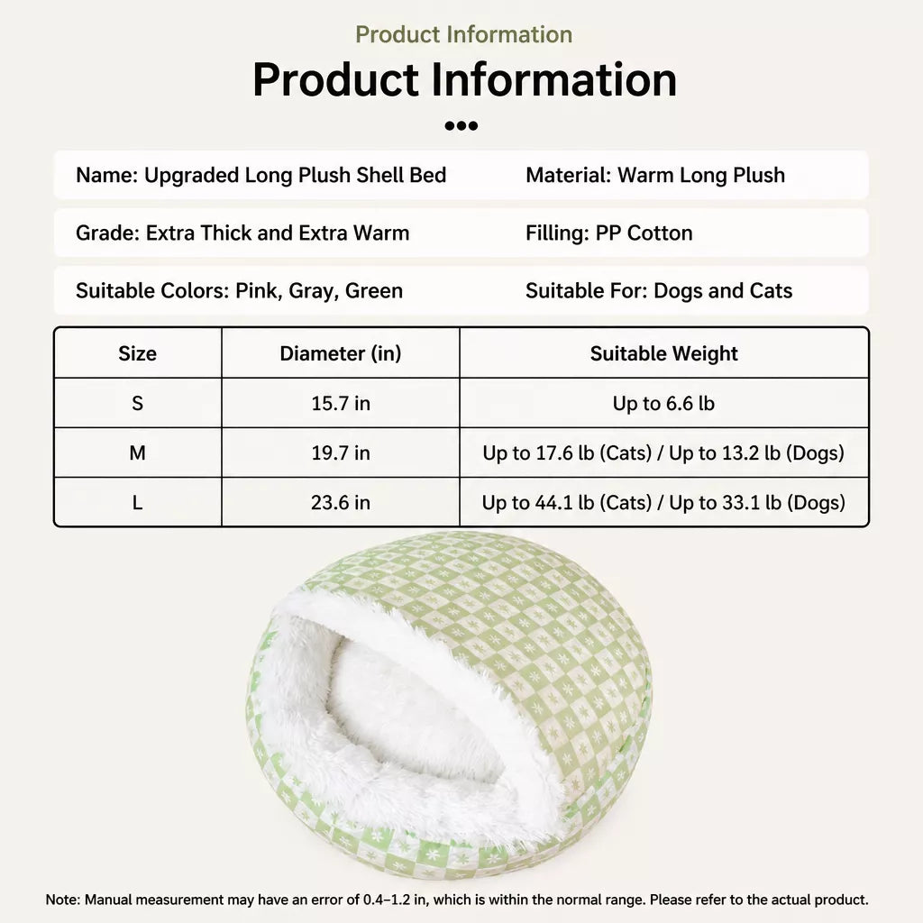 Supplier shell-bed diameter chart with conflicting weight guidance