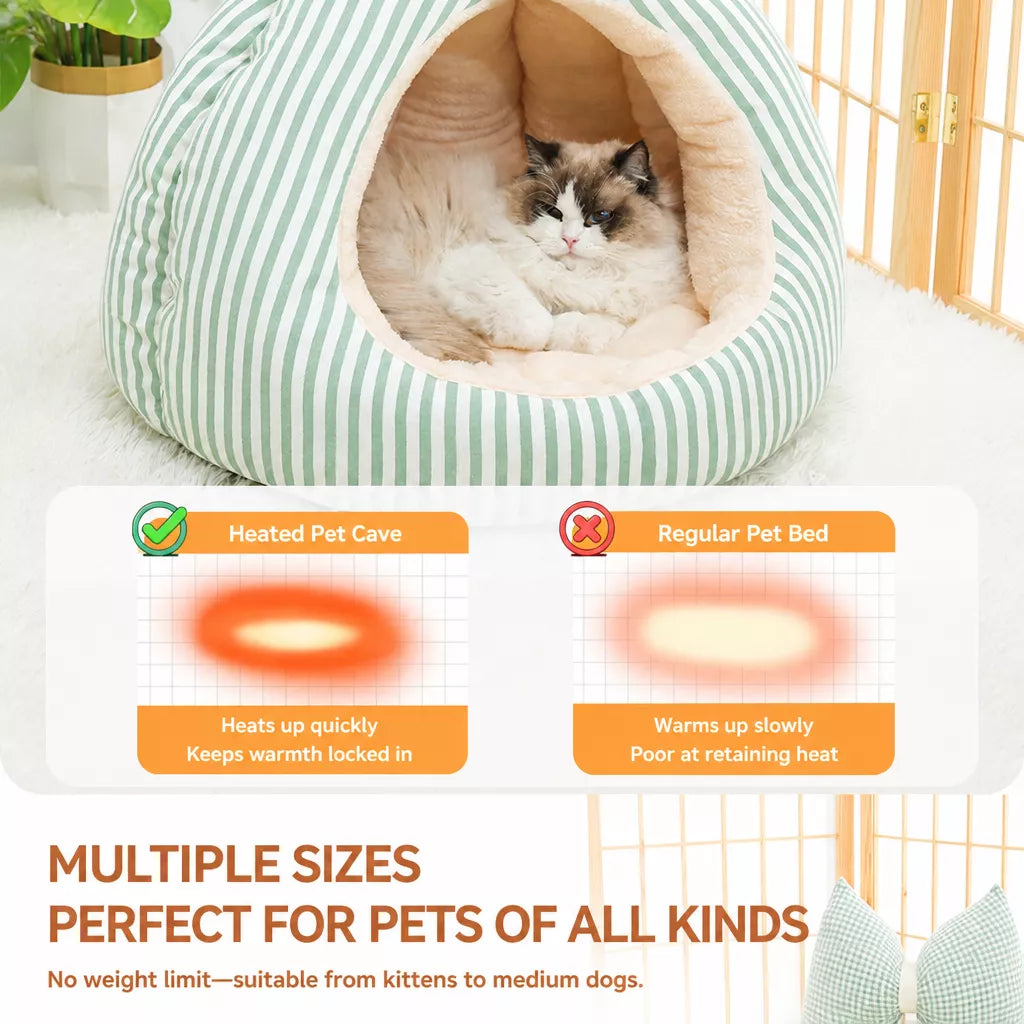 Striped Pet Cave Bed with Bow and Removable Cushion - product detail