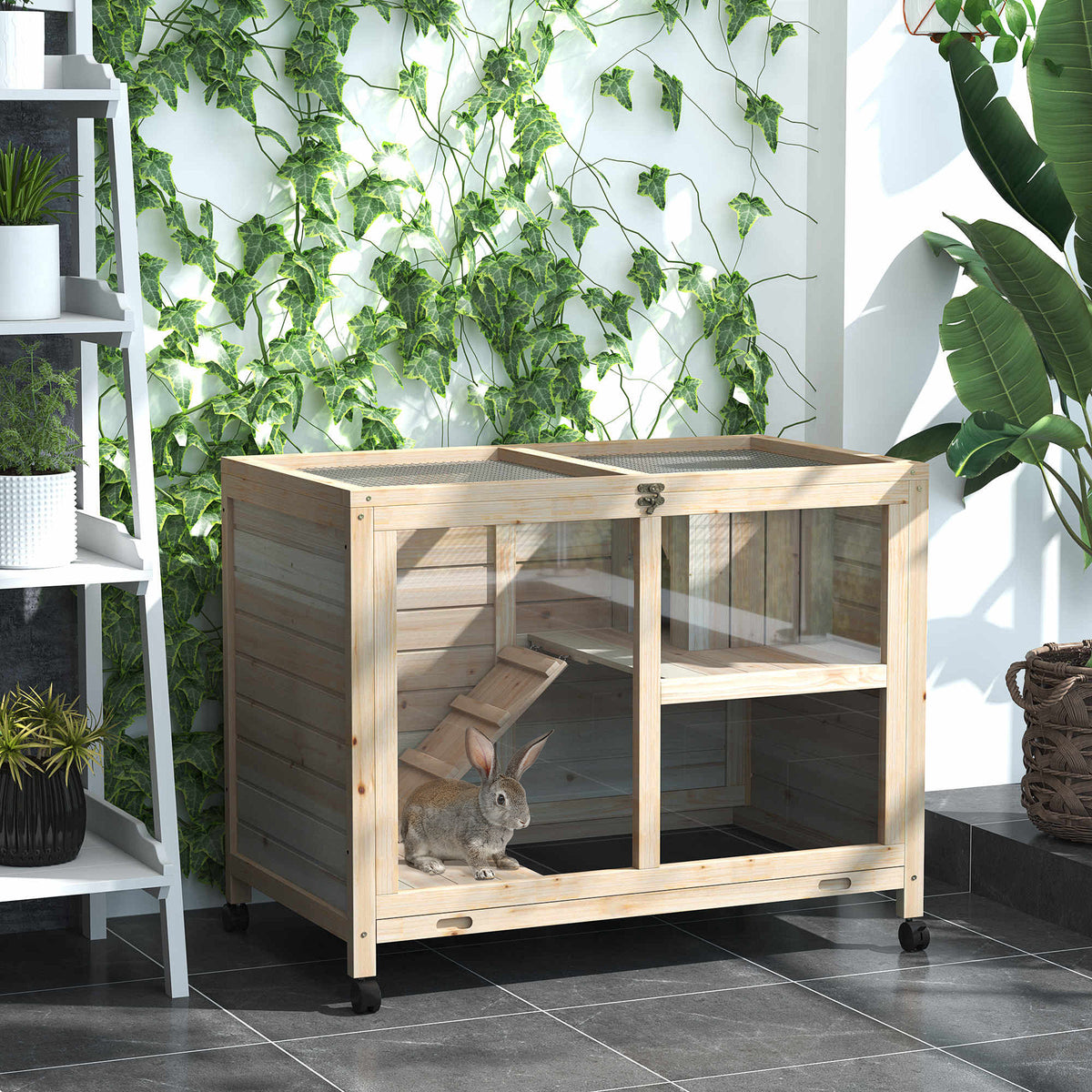 Indoor Wooden Rabbit Hutch with Wheels & Removable Tray - W2225P200852 - product view 2 Main image