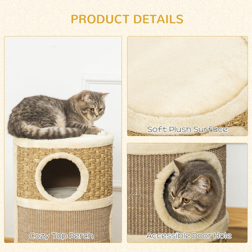 28-Inch Cat Condo with Sisal Scratcher, Khaki & Brown - W2225P229193 - product view 3