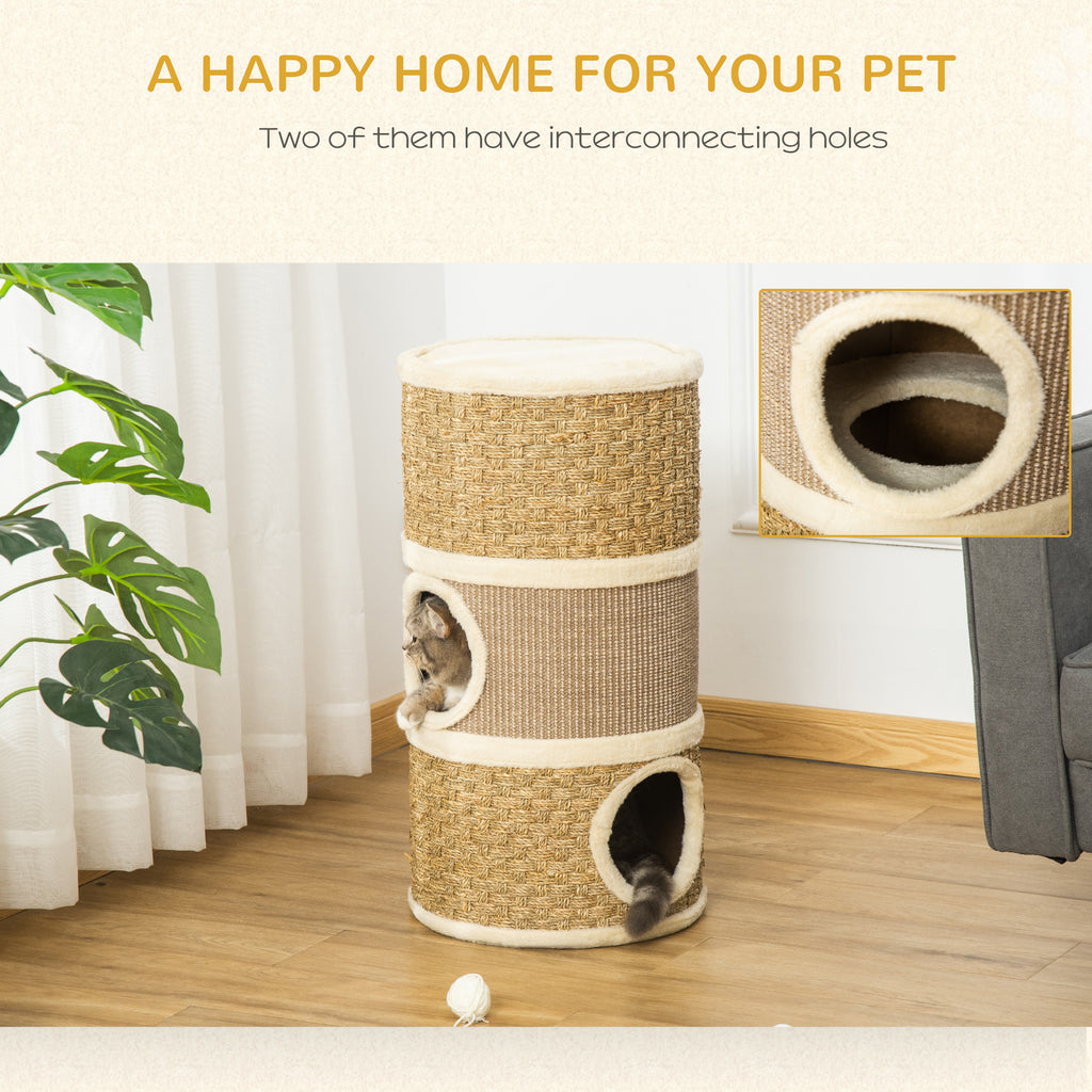 28-Inch Cat Condo with Sisal Scratcher, Khaki & Brown - W2225P229193 - product view 4