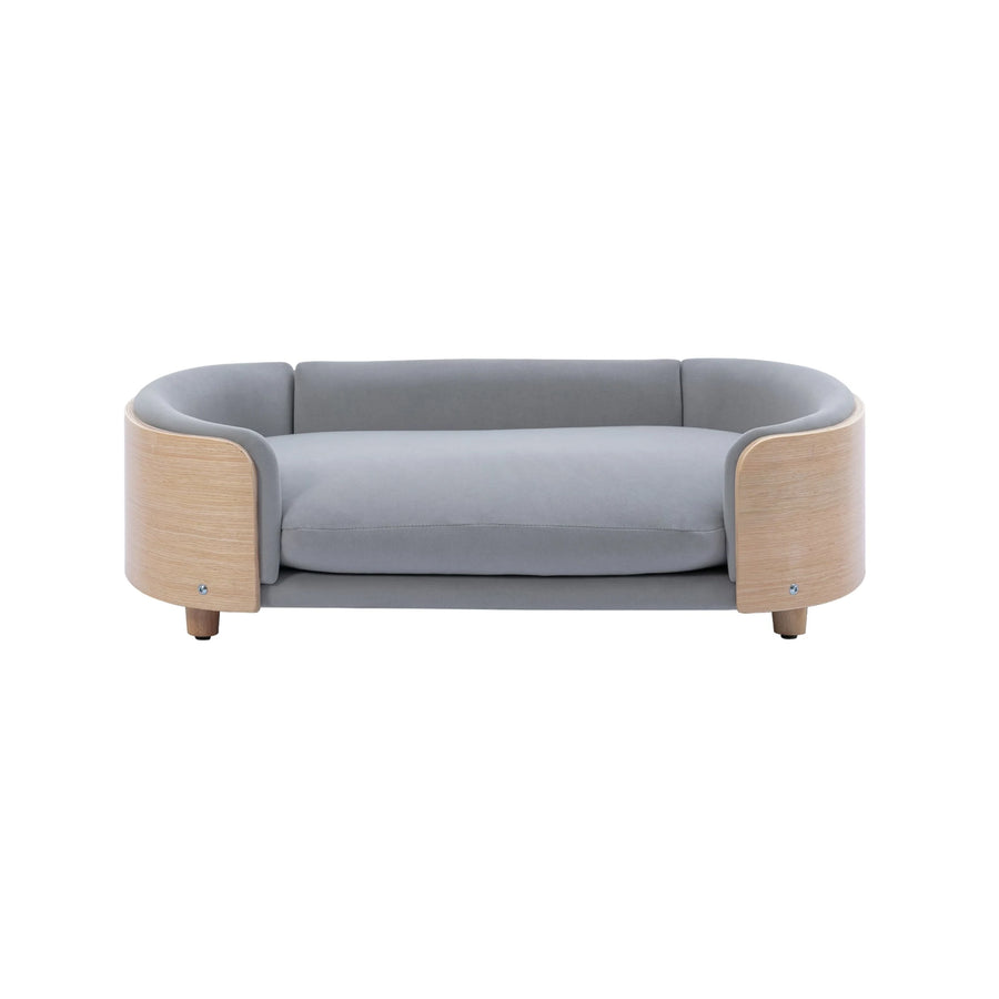 Elevated wood pet sofa front view
