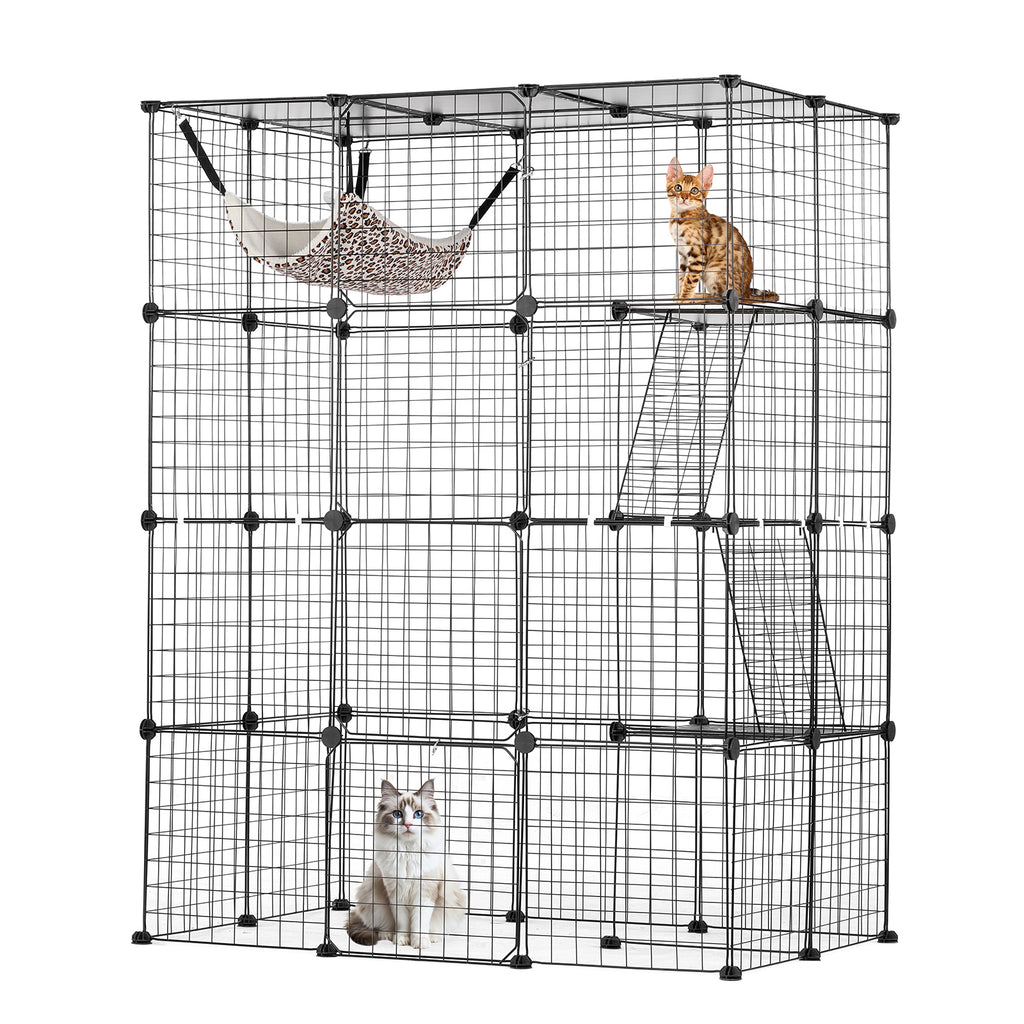 Four-Level Metal Cat Enclosure with Hammock T3342P591876