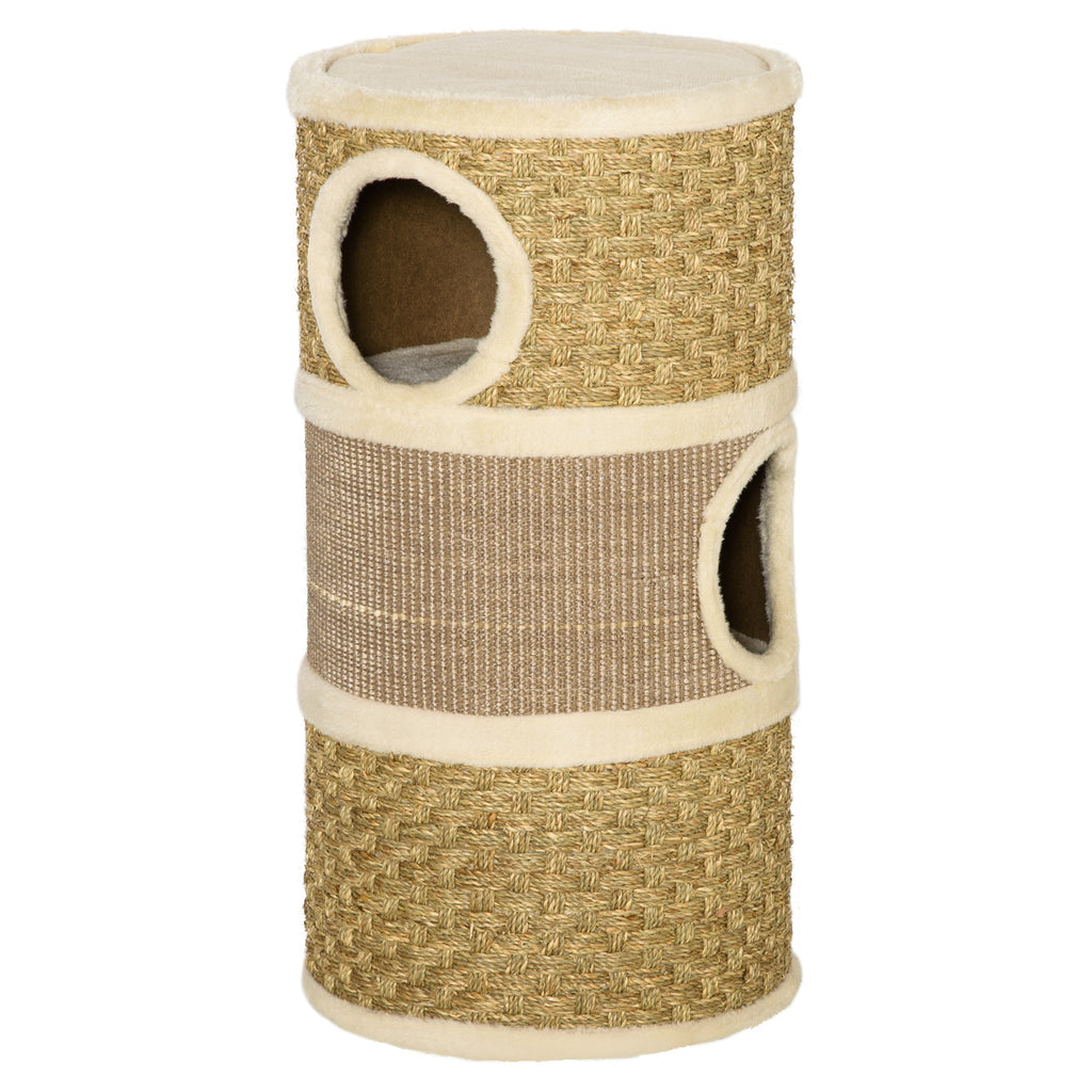 28-Inch Cat Condo with Sisal Scratcher, Khaki & Brown - W2225P229193 - product view 8