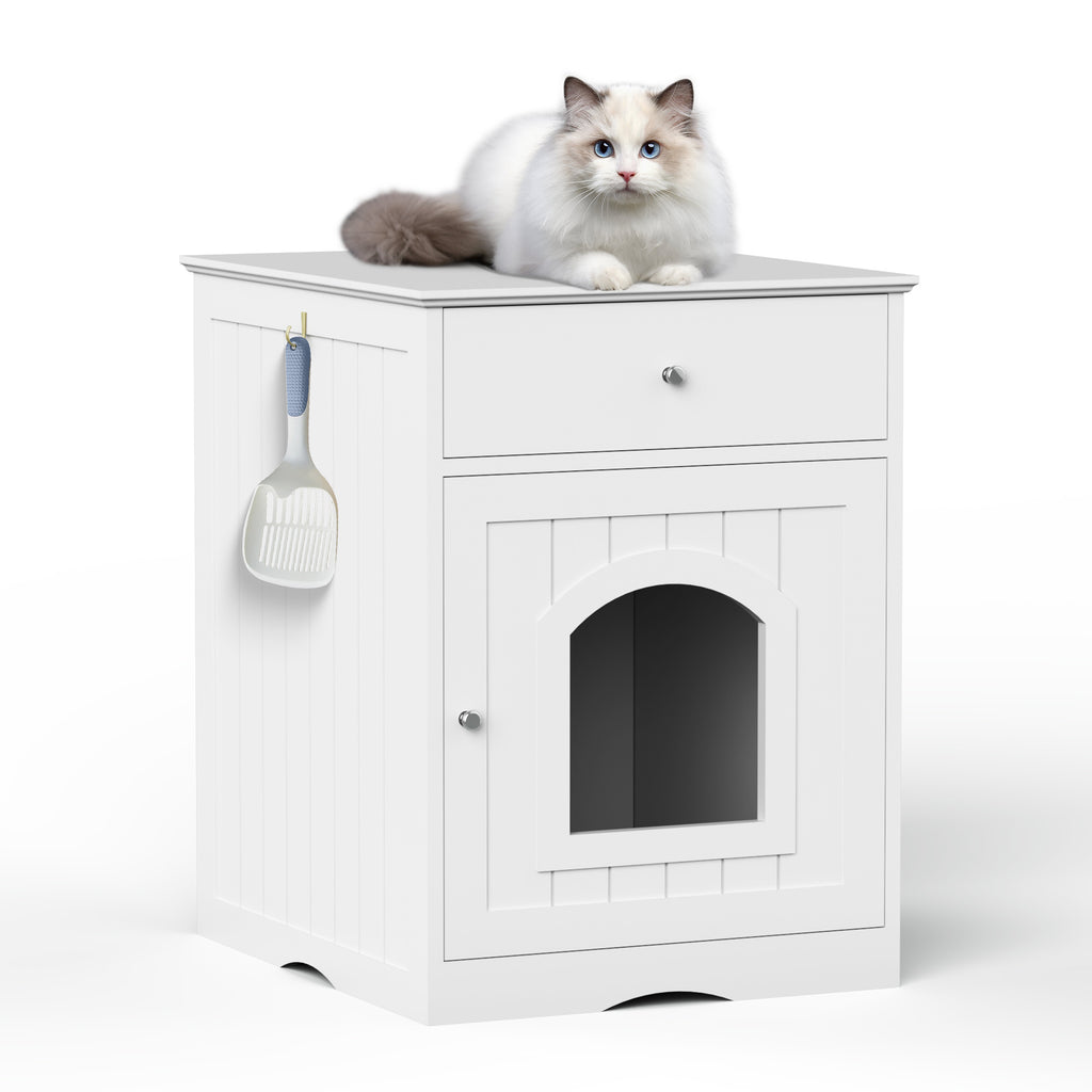 Hidden Cat Litter Box Enclosure with Drawer, White - W80863135 - product view 4