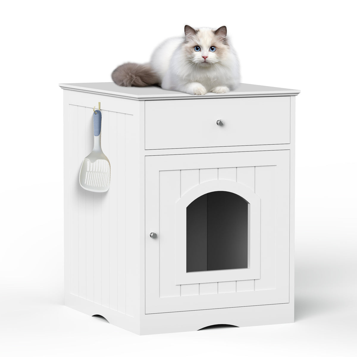 Hidden Cat Litter Box Enclosure with Drawer, White - W80863135 - product view 4