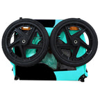 Folded dog bike trailer with wheels stored