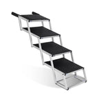 Black and silver foldable dog stairs on a white background