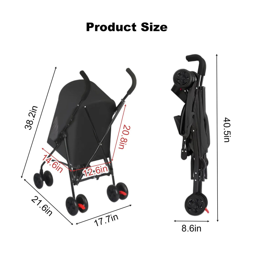 Black pet stroller dimensions folded and unfolded