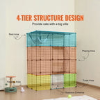 Four-level cat enclosure layout in a home setting