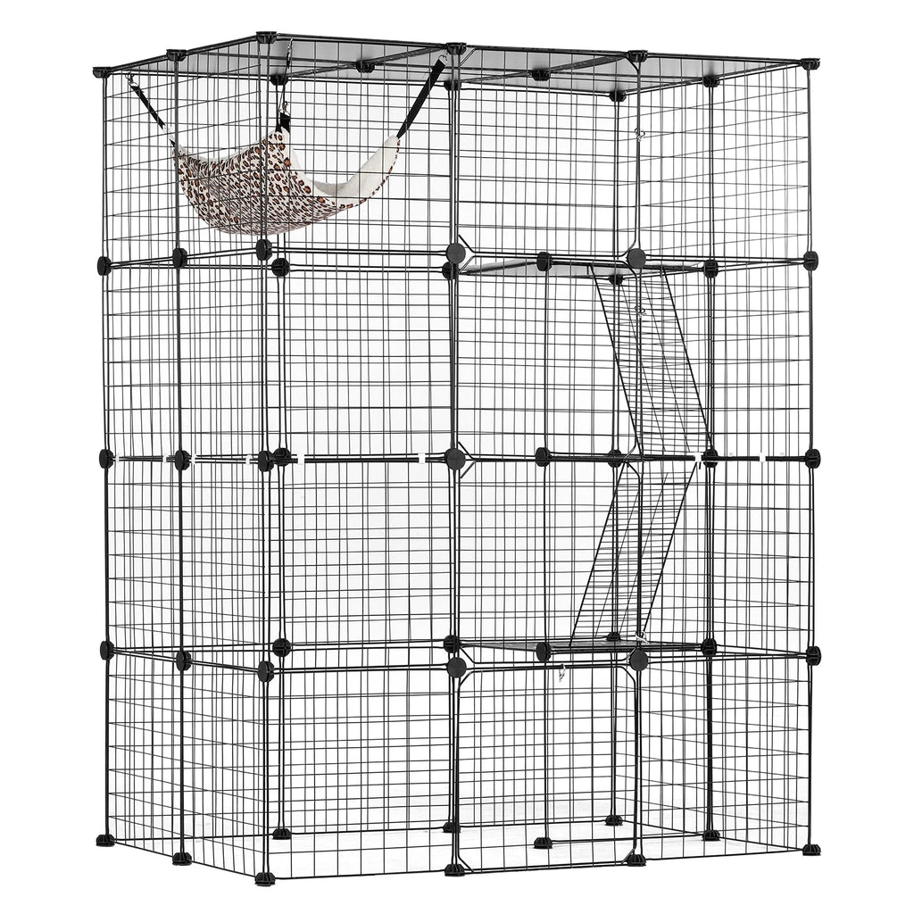 Cat enclosure angled view with hammock