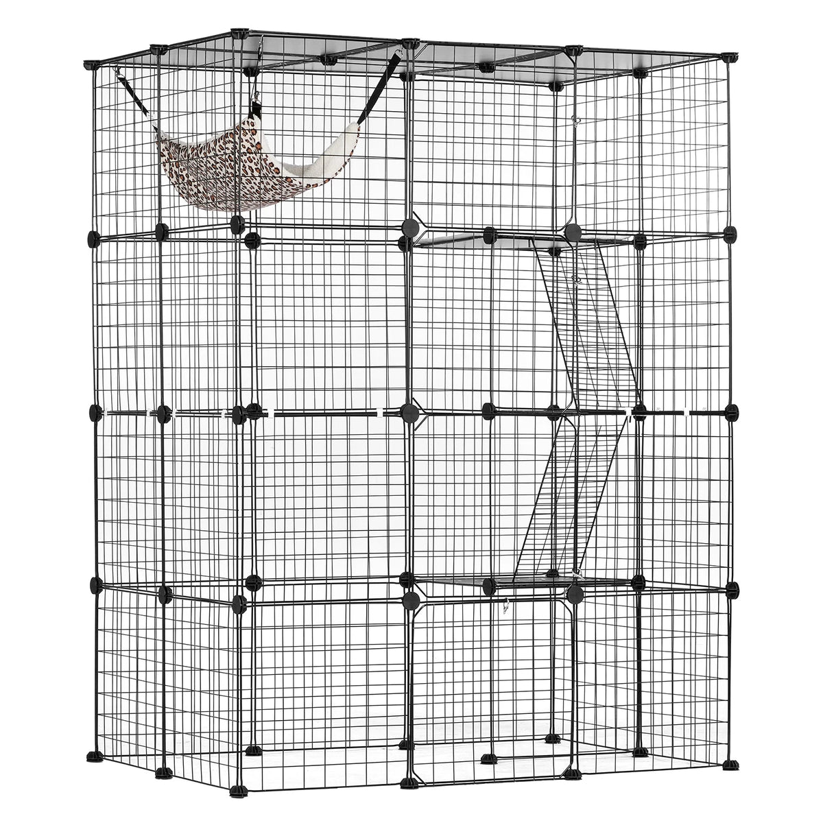 Cat enclosure angled view with hammock