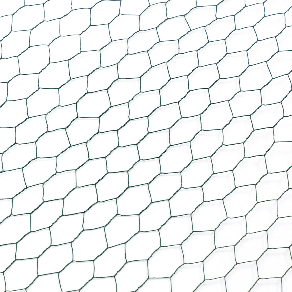 Green Coated Chicken Wire Roll 196.85 ft — hexagonal mesh close-up