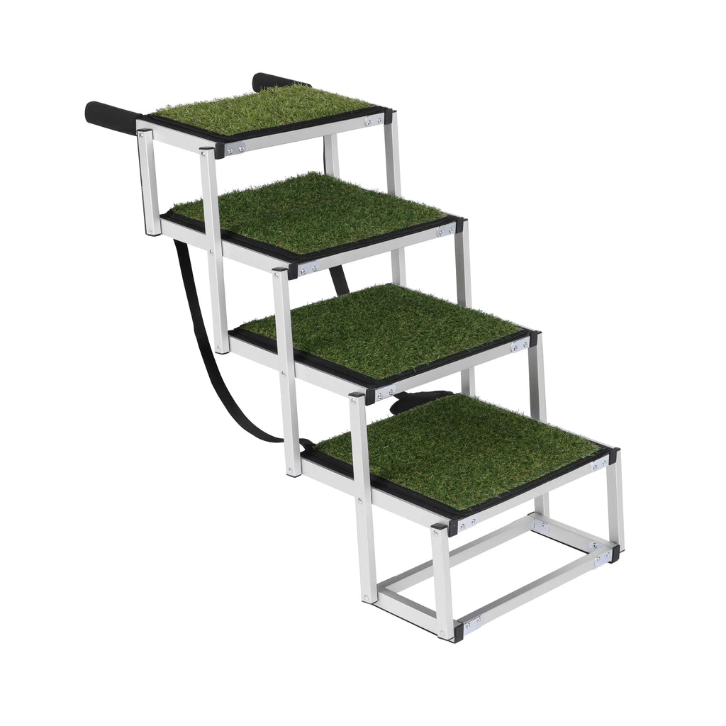 Green four-step aluminum dog car stairs