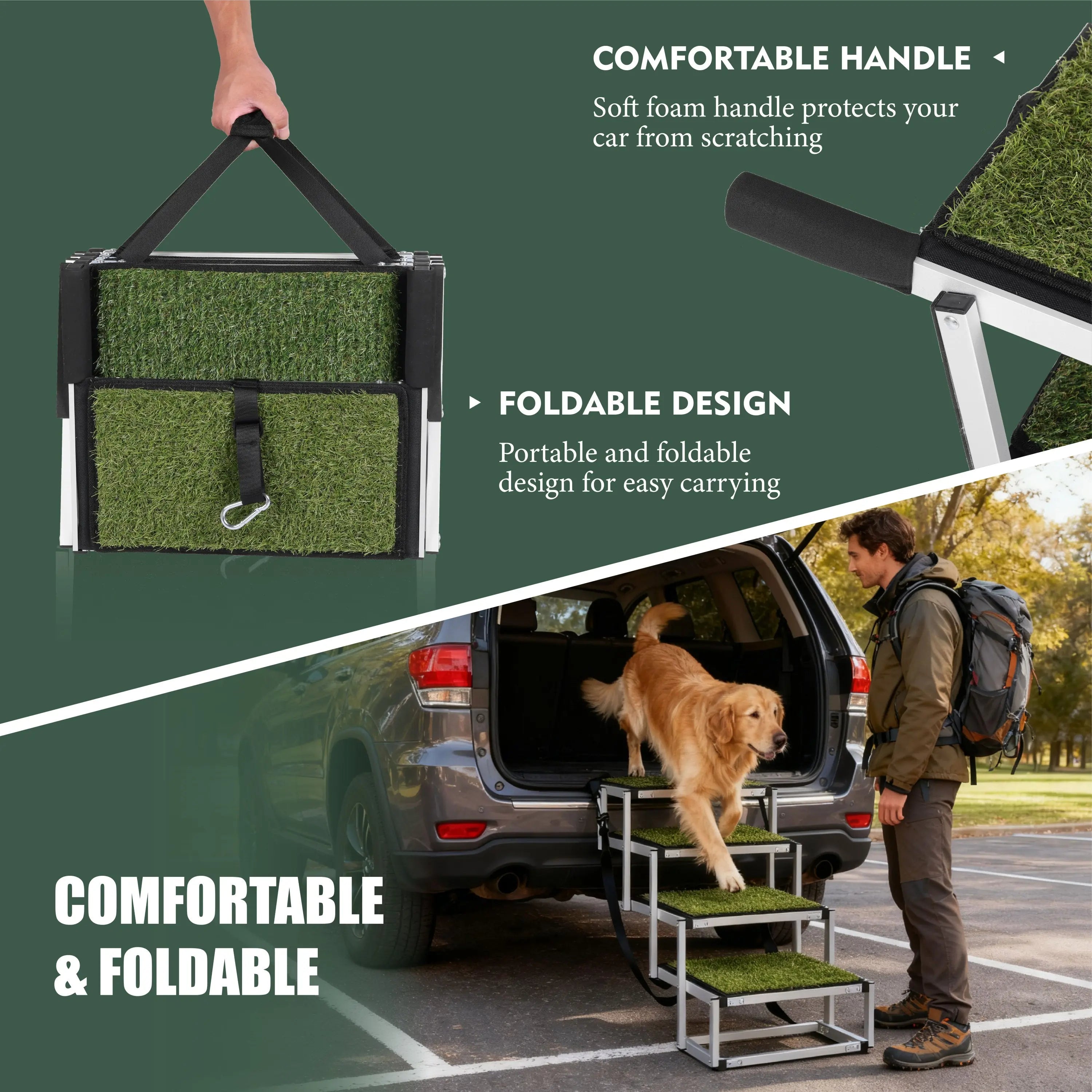 Folded dog stairs with carrying handle