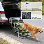 Four-step dog stairs helping a large dog exit an SUV