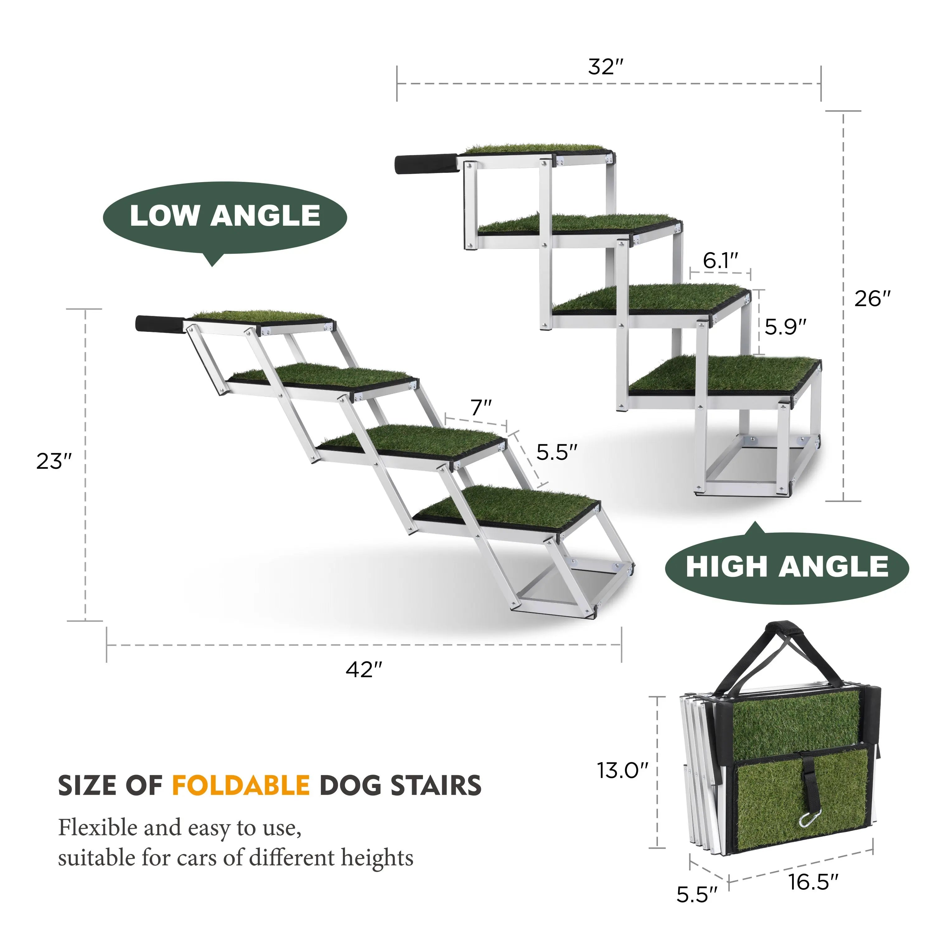 Expanded and folded dog stair dimensions