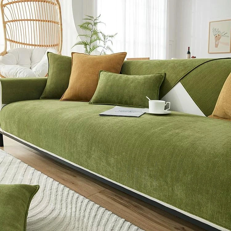 Green Chenille couch cover variant