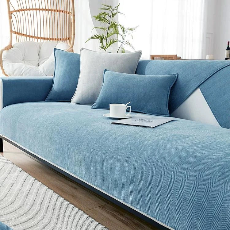 Light blue Chenille couch cover variant