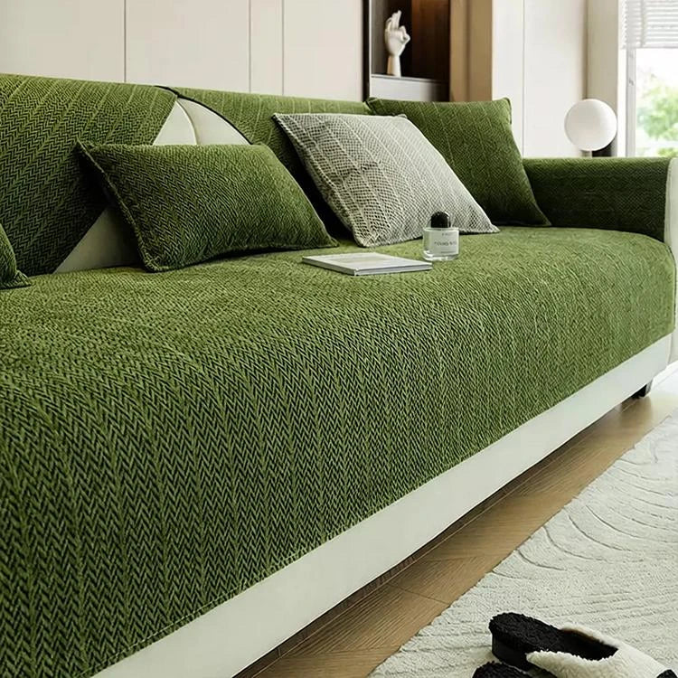 Green Chenille couch cover variant