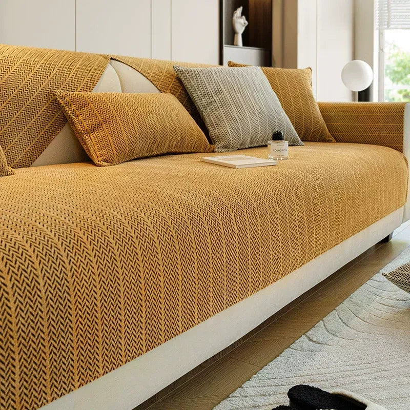 Yellow Chenille couch cover variant