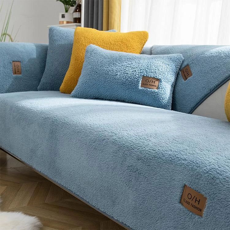 Blue Faux Sherpa couch cover variant