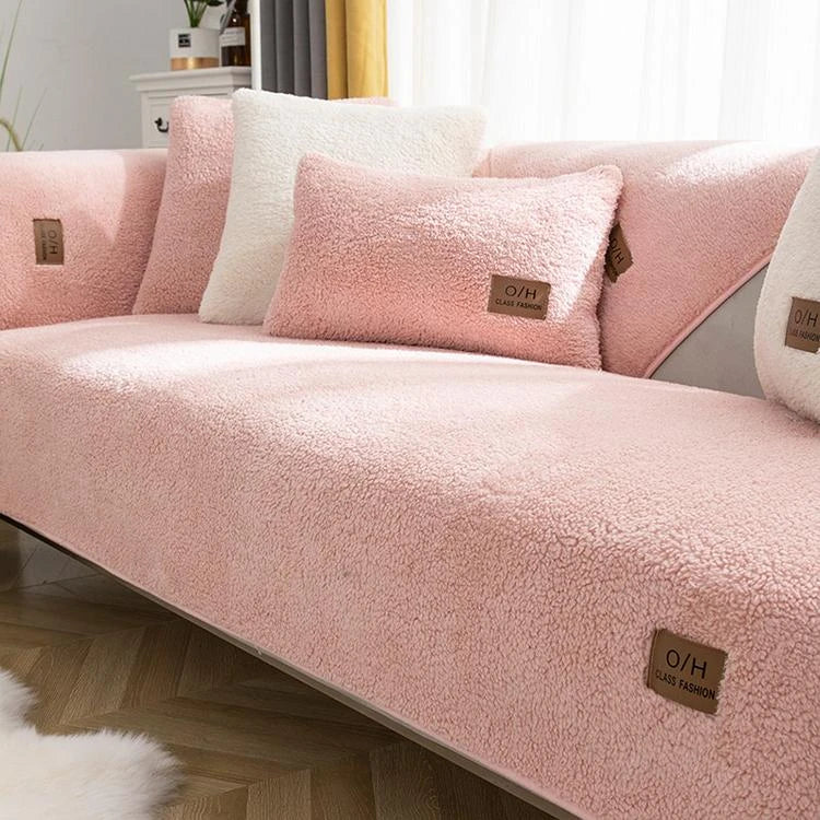 Pink Faux Sherpa couch cover variant