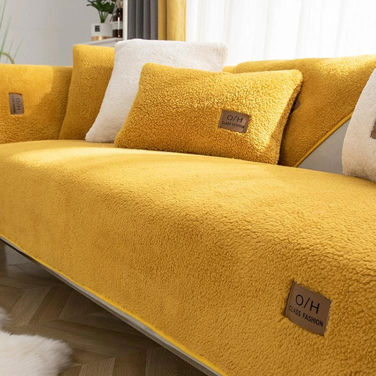 Yellow Faux Sherpa couch cover variant
