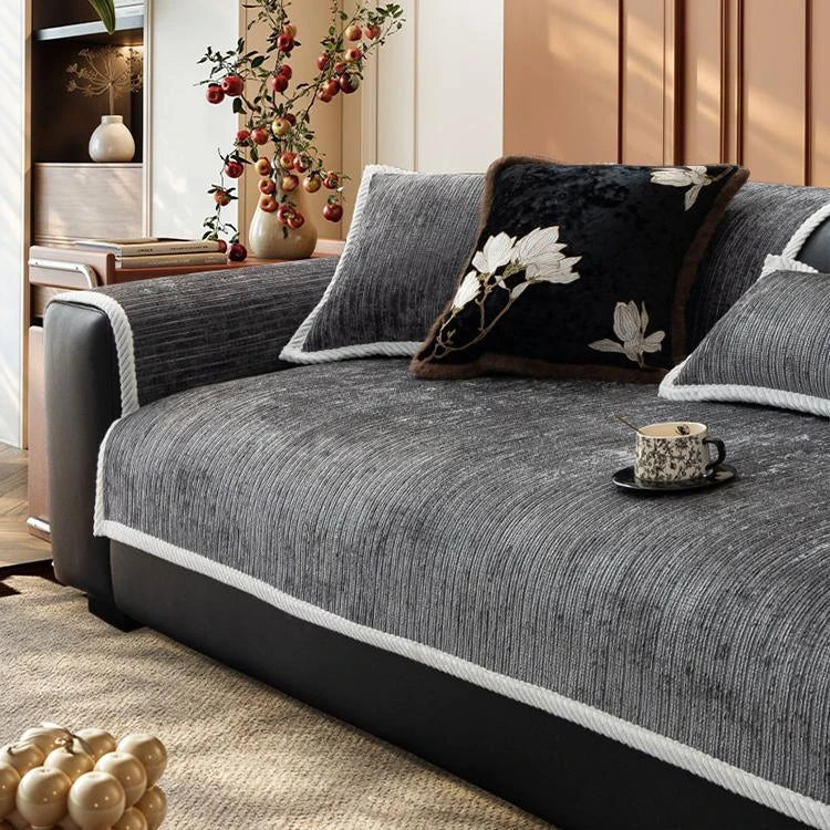 Dark gray Chenille couch cover variant