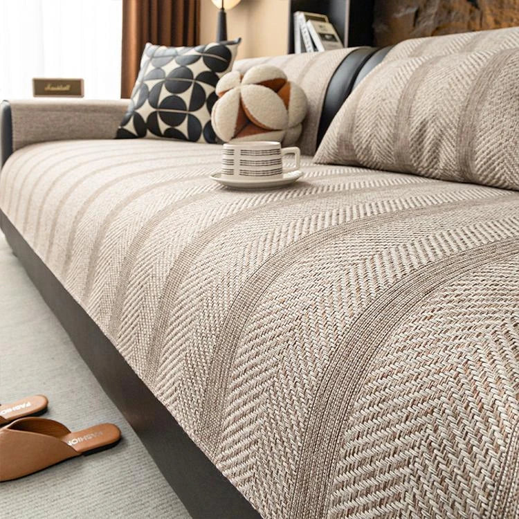 Khaki Faux Linen couch cover variant