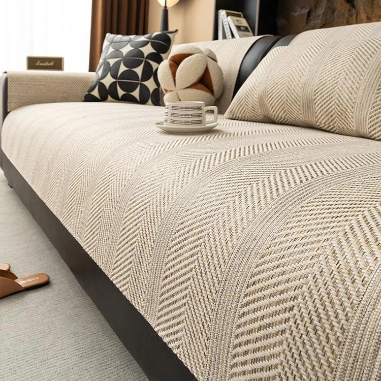 White Faux Linen couch cover variant