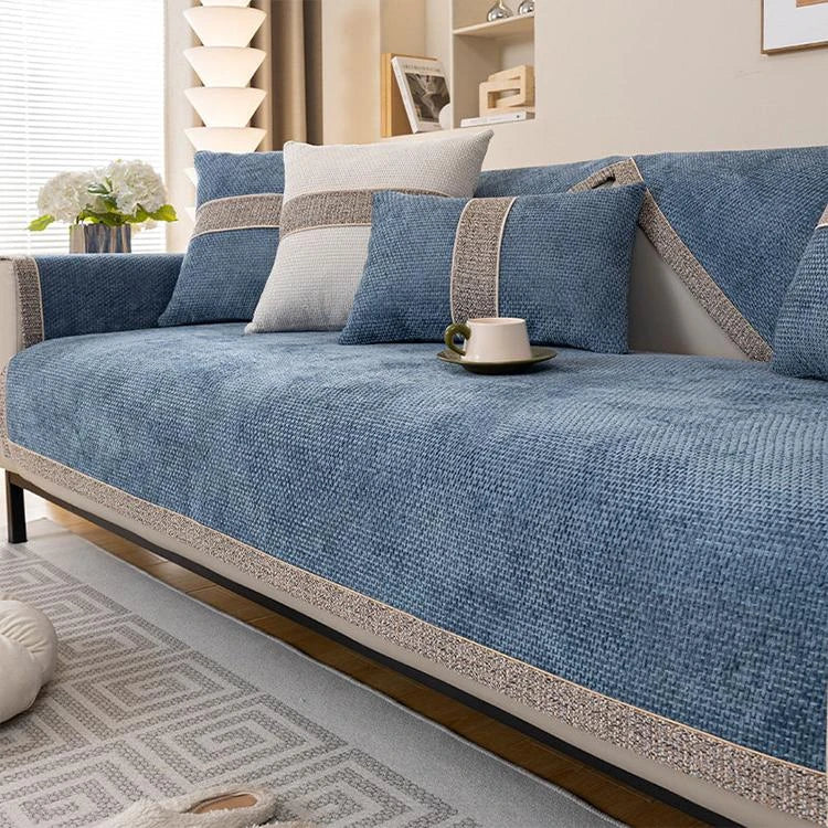 Blue Chenille couch cover variant