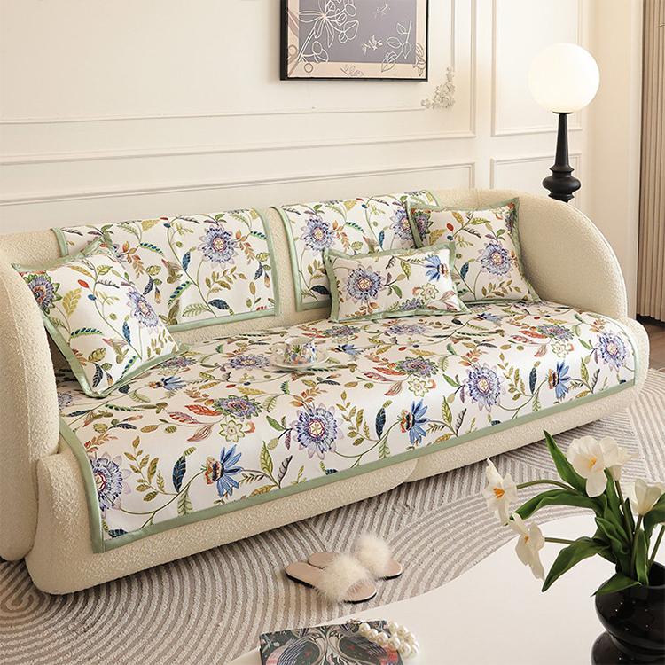 Green floral ice silk couch cover color and pattern
