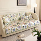 Fresh floral ice silk cooling couch cover on a cream sofa