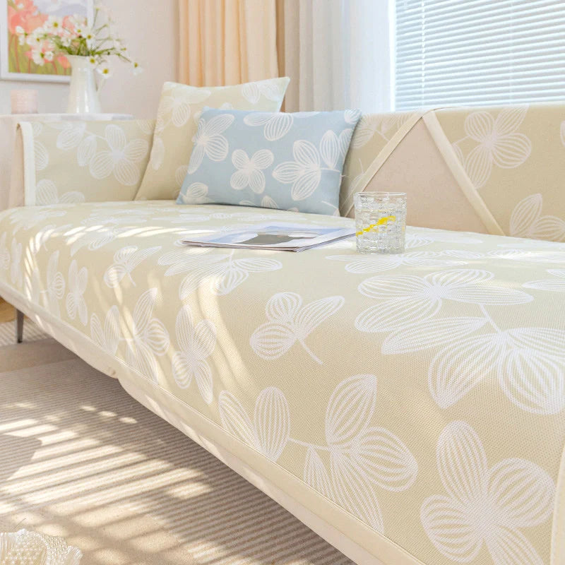 Fresh Floral Ice Silk Cooling Couch Cover delivers silky cool touch for summer gsft-9050