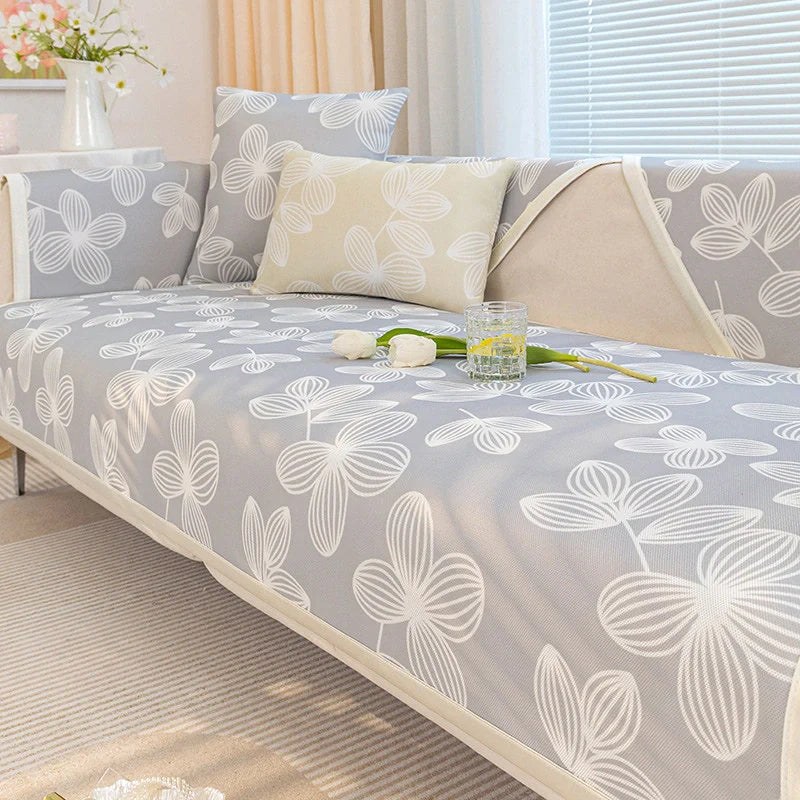 Fresh Floral Ice Silk Cooling Couch Cover delivers silky cool touch for summer gsft-9050