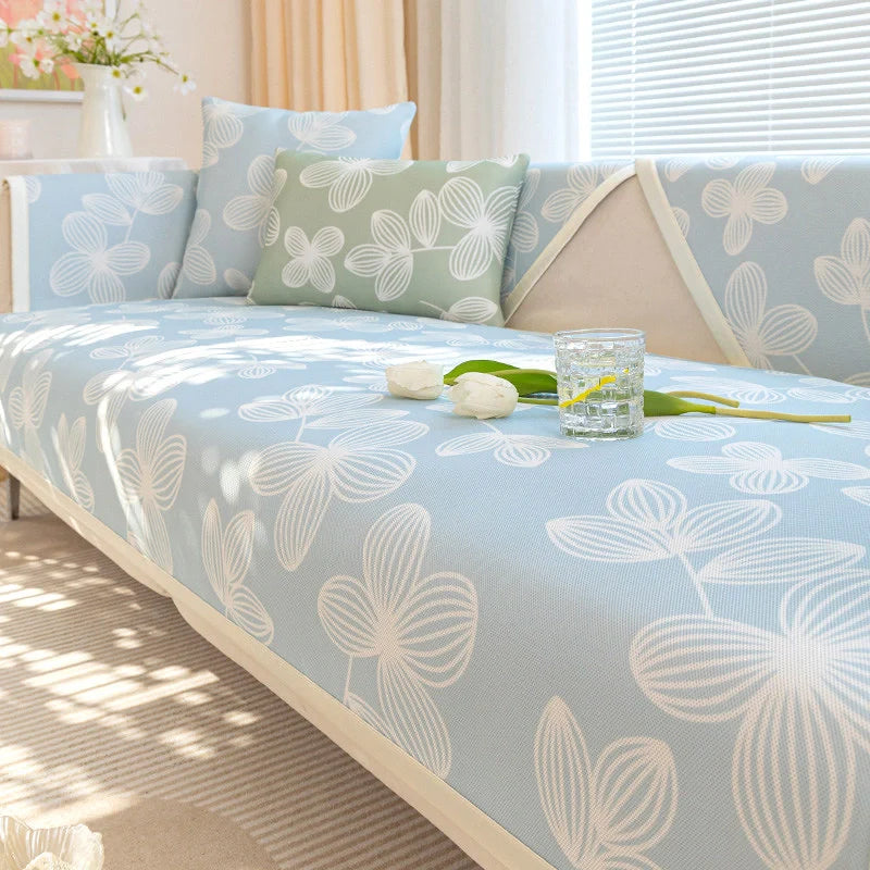 Fresh Floral Ice Silk Cooling Couch Cover delivers silky cool touch for summer gsft-9050