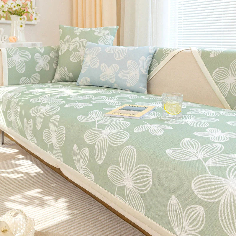 Fresh Floral Ice Silk Cooling Couch Cover delivers silky cool touch for summer gsft-9050