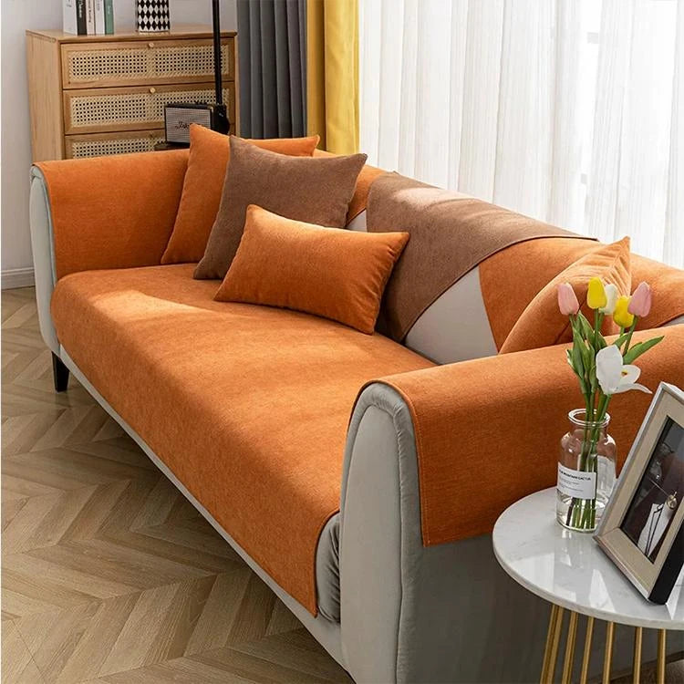 Orange Chenille couch cover variant