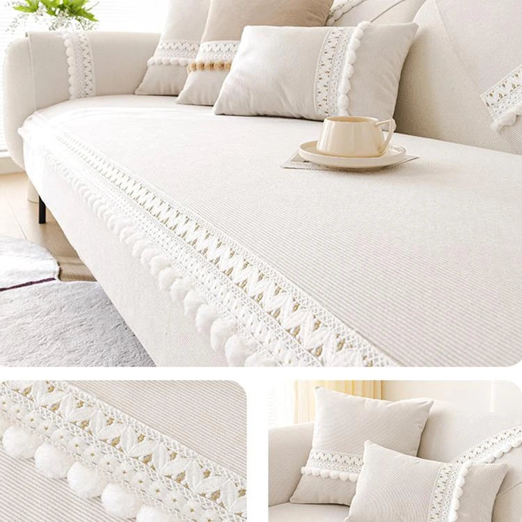 Beige Chenille couch cover variant