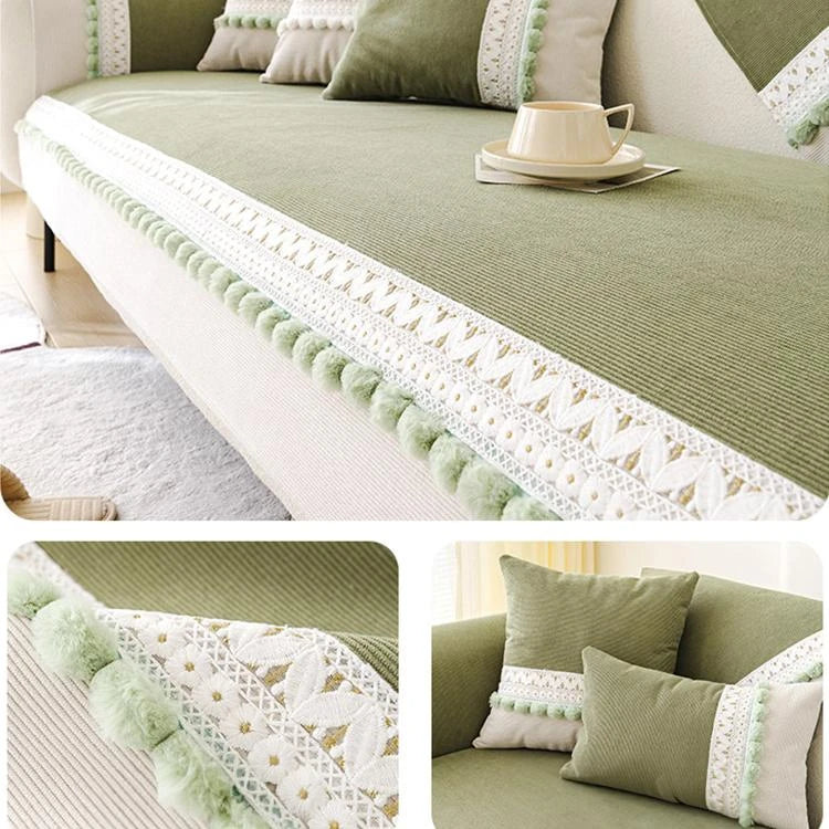 Green Chenille couch cover variant