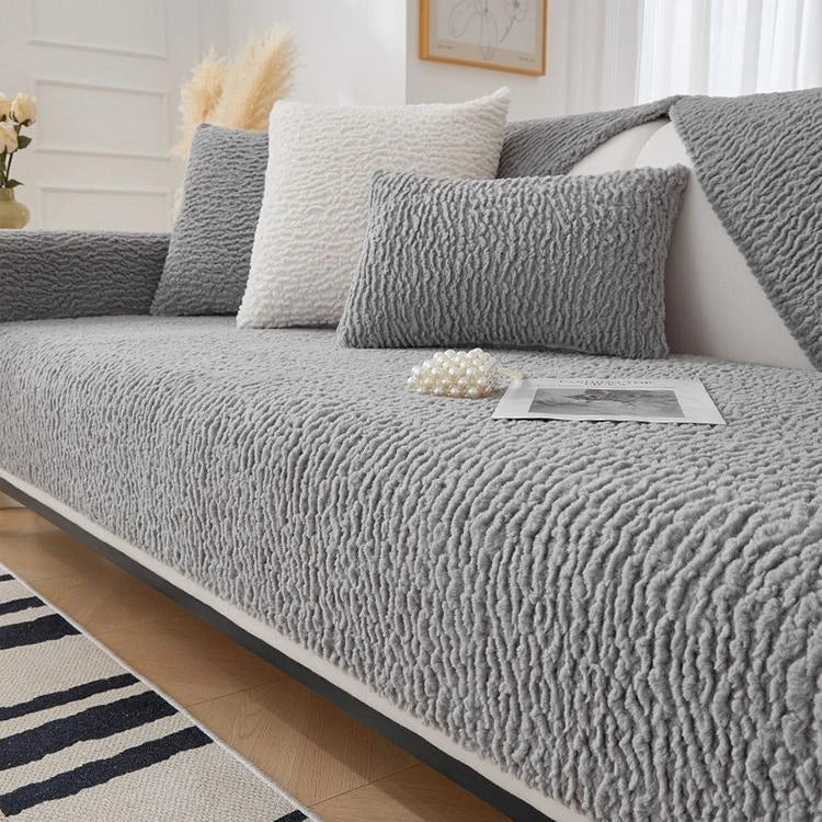 Gray Faux Sherpa couch cover variant