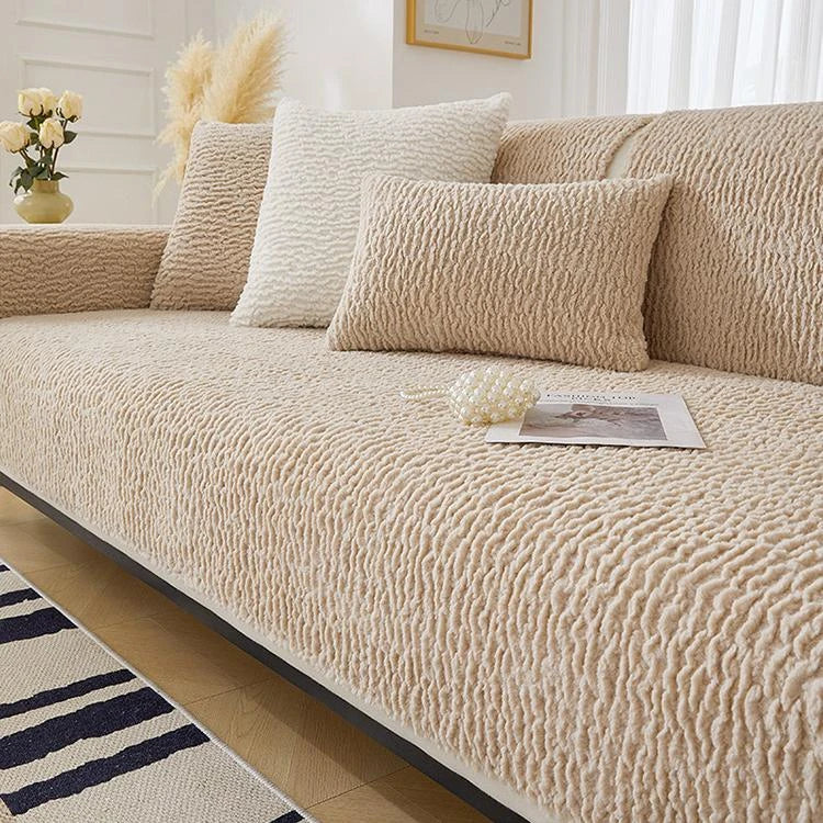 Khaki Faux Sherpa couch cover variant