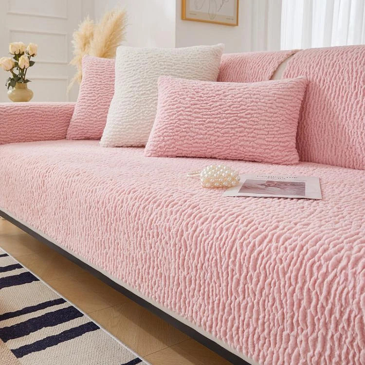 Pink Faux Sherpa couch cover variant