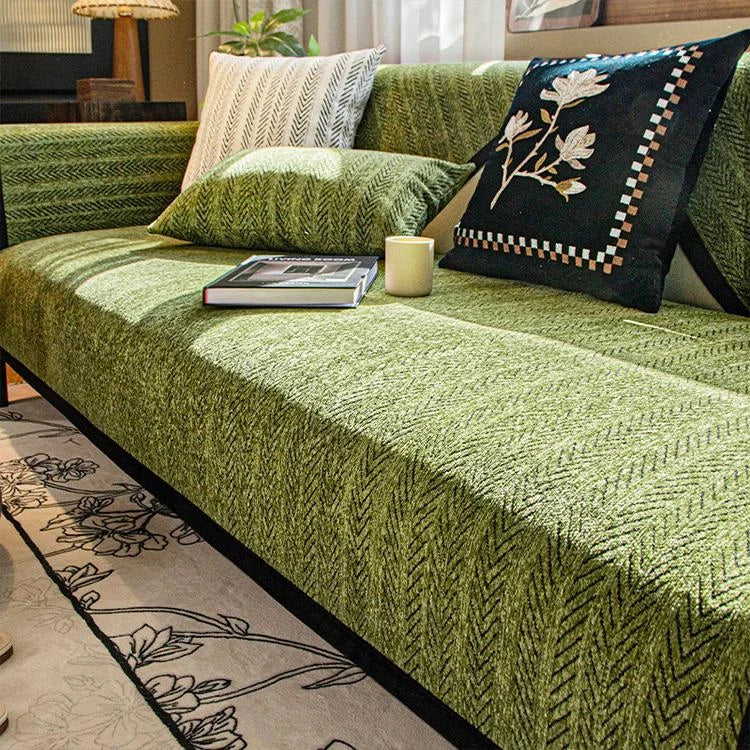 Green Chenille couch cover variant