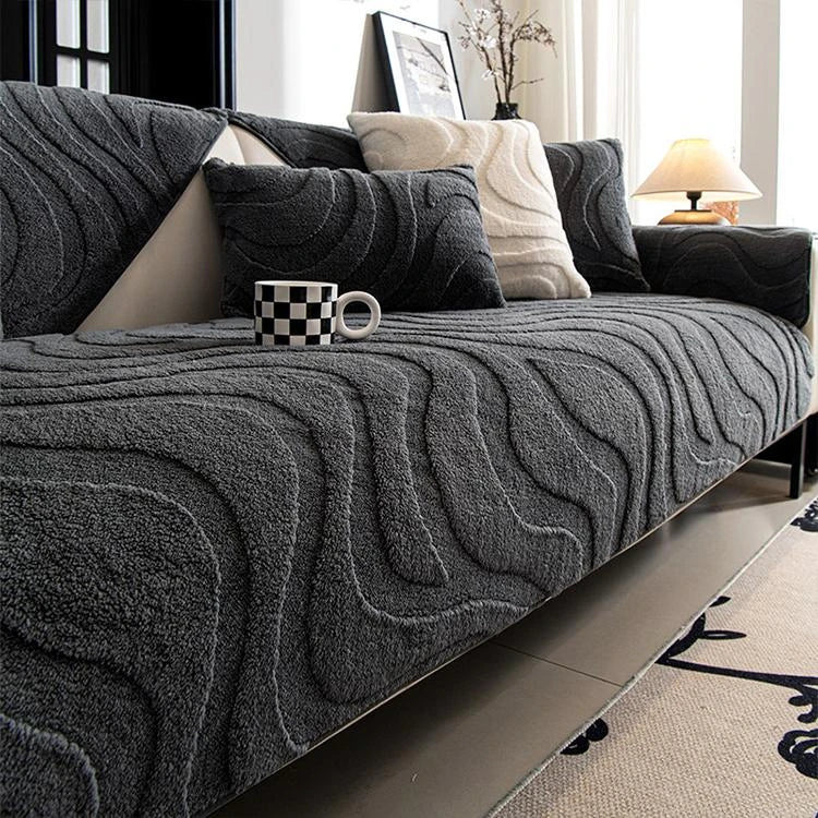 Dark gray Fleece couch cover variant
