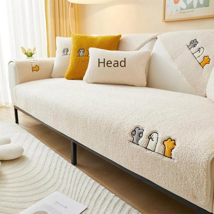 Beige Faux Sherpa couch cover variant