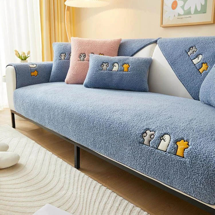 Blue Faux Sherpa couch cover variant